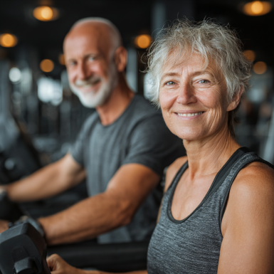 Група літніх людей виконує вправи на свіжому повітрі